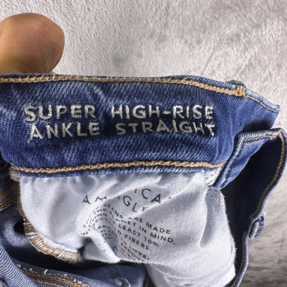 American Eagle Super High-Rise Ankle Straight Blue Seam Front 6 Reg Selvedge - Picture 11 of 13
